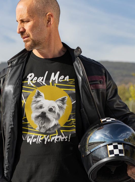 Real Men Walk Yorkies T-Shirt | Black